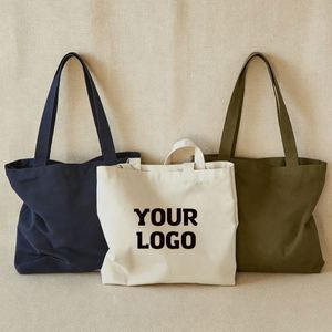 Sacs de courses en coton recyclé personnalisés avec logo couleur, sacs fourre-tout vierges imprimés, sacs de courses en toile avec fermeture éclair, cadeaux personnalisés - Product Image 1