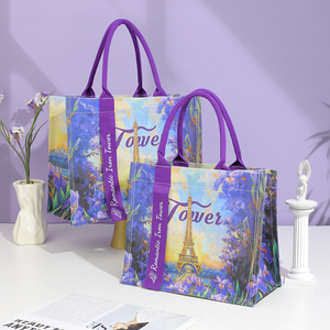 2025 mới đến cao cấp màu tím tùy chỉnh của phụ nữ bông vải Mua Sắm Thiết kế Tote Túi với biểu tượng tùy chỉnh cho sử dụng hàng ngày - Product Image 3