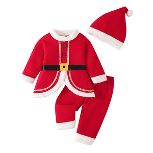 Costume de Noël pour garçon 2026, chapeau rouge, sweat-<span class=keywords><strong>shirt</strong></span> en fourrure + pantalon, ensemble de 3 pièces - Product Image 3