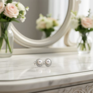 E2863 White Gold Stud <b>Earrings</b> With Imitation <b>Pearl</b> Classic Women's Wedding Fashion Jewelry - Product Image 2