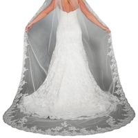 Voile de mariée long de 3 mètres en dentelle appliquée pour femme, avec peigne en métal et voile en tulle