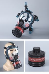 दोहरे फिल्टर पूर्ण फेस गैस मास्क बना भोजन-ग्रेड सिलिकॉन वॉयस डायाफ्राम एन136 मानक समायोज्य हेड स्ट्रैप पर्यावरण के अनुकूल - Product Image 3