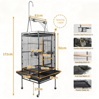 Accessoires pour oiseaux : Cage d'élevage rectangulaire en fil de fer de grande taille avec plateau en plastique, fermeture à poussoir et roulettes amovibles pour perroquet