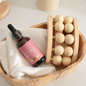 Juego de rodillos de masaje de madera y aceite de coco Kit de masaje linfático de relajación con aceite de coco Masajeador de madera de tejido profundo - Product Image 1