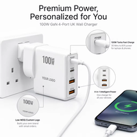 Chargeur mural rapide pour téléphone 100W GaN 4 ports PD QC3.0, adaptateur avec prise amovible, logo personnalisé pour téléphone portable