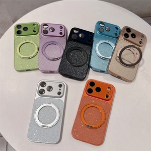 Funda para Teléfono con Anillo Magnético Giratorio y Soporte Plegable con Brillantina para iPhone Air 13 14 15 16 17Pro Max, Compatible con Carga Inalámbrica - Product Image 1