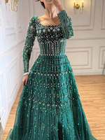 Robe de soirée longue Serene Hill 2026 Caramel à manches longues, coupe trapèze, ornée de perles, pour invitée de mariage LA73089B Personnalisée