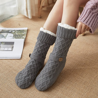 Chaussettes d'hiver en fibre acrylique épaisses, antidérapantes, pour adultes, style pantoufles de sol, couvre-pieds chauds pour la maison