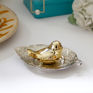 Light Luxury Cute Ceramic Home <b>Decor</b> <b>Birds</b> Golden <b>Bird</b> on Silver Leaf Home Decoration Tabletop Craft <b>Decor</b> for Home Interior - Product Image 3