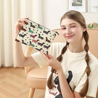 Trousse de maquillage vintage en toile avec motif Teckel en pulls, pochette cosmétique réutilisable à fermeture éclair pour le voyage