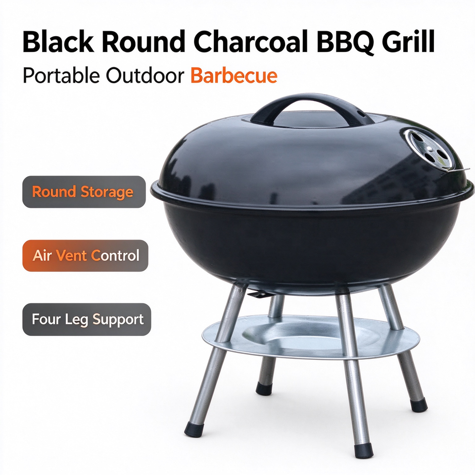 Simple Backyard Drawing Black Iron Enamel Modern Charcoal Grill Portable Home & Outdoor BBQ ...