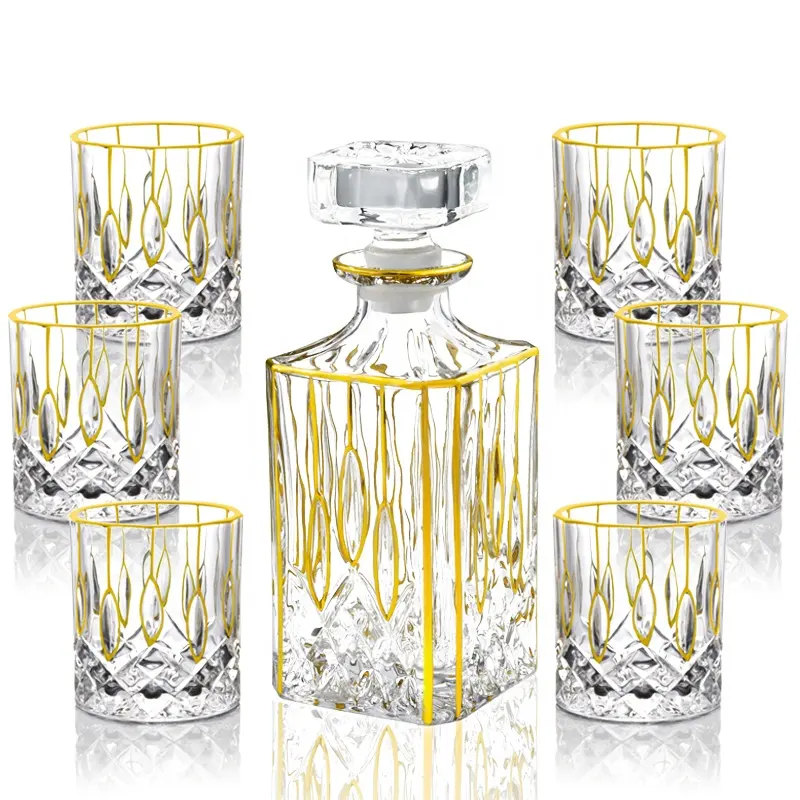 Großhandel Luxus Whisky Glas Dekan ter Set Gold Malerei Dekan ter Flasche und Tumbler Cup