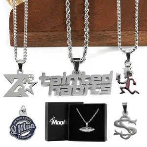 Premium Custom Silver Metal Logo Stainless Steel Etched Pendant Necklace Gift Boxes Customize Necklaces Jewelry For Men Women