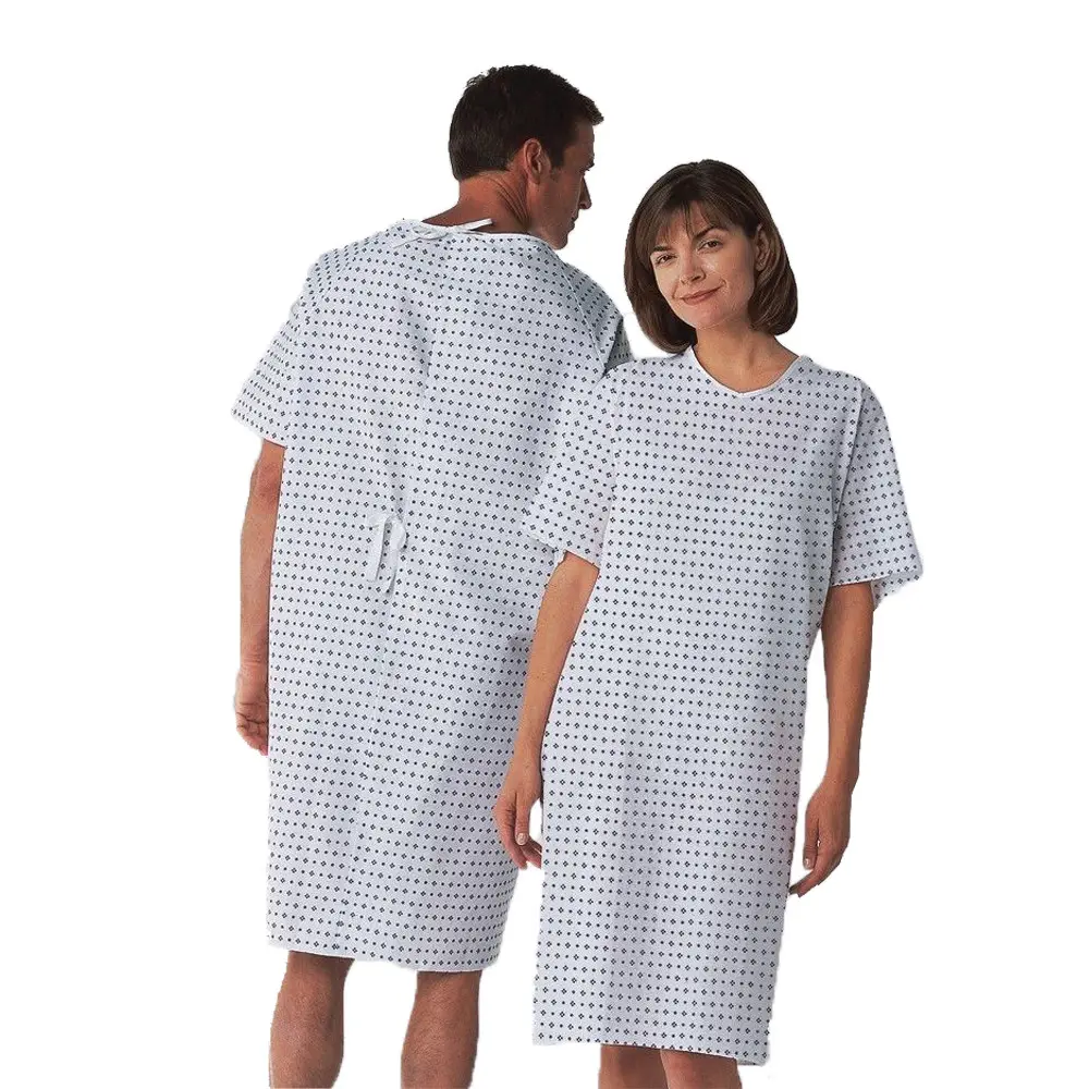 Mudah dipakai katun uniseks seragam pasien dapat digunakan kembali Polka Dot Cetak Gaun Rumah Sakit gaun pasien seragam kantor pakaian sakit