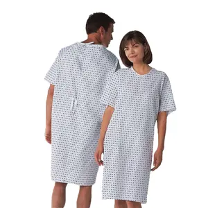Kolay aşınma pamuk Unisex hasta üniforma kullanımlık Polka Dot baskı hastane elbisesi hasta önlük üniforma hasta giysileri