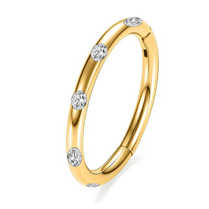 Gold <b>Nose</b> <b>Ring</b> With Zircon Stones Prong Setting Round Geometric Design For Piercing Jewelry Gift - Product Image 1