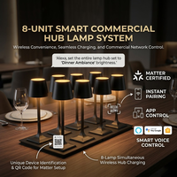 Lámpara de Mesa LED Inteligente Moderna de 8 Unidades con Centro de Carga Inalámbrica, Batería de 5200mAh, RGB-CCT, Ajustable de Grado Comercial
