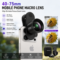 Objectif macro pour téléphone portable 40-75 mm, objectif zoom à mise au point automatique, verre optique, alliage d'aluminium, étui portable pour smartphone