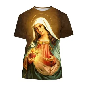 Grosir Blessed Virgin Mary 3D cetak T-Shirt kepribadian Fashion gaya Faith lengan pendek kustom pria kasual Streetwear atasan