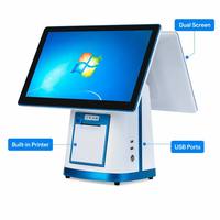 Máquina de liquidación de terminal de caja registradora, táctil, Pos, doble pantalla, venta de supermercado, comercial, cajero Pos