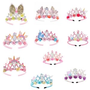 Tocado para niños Arco Iris brillo corona diadema decoración de fiesta de cumpleaños para niños flor niña princesa corona diadema - Product Image 2