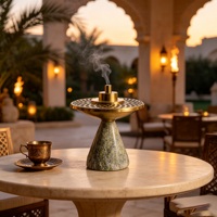 Brûleur d'encens Mubkhar Bakhoor en marbre de pierre naturelle verte pour Ramadan, Aïd, décoration arabe pour la maison, ornement de table console Majlis Oud