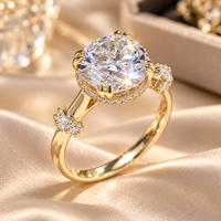 Bague de fiançailles de luxe en or jaune 14K 18K avec diamant de laboratoire taille ronde, halo, CVD HPHT, bijoux fins personnalisés pour mariée, vente en gros