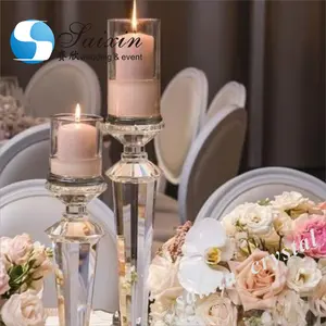 ZT-026 Tall Candle Holder Crystal Pillar Candlestick For Wedding Table Centerpiece