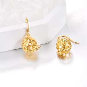 Pendientes de gancho de gota de bola de abejorro de abeja de <span class=keywords><strong>miel</strong></span> chapados en oro de Plata de Ley 925 para mujer - Product Image 1