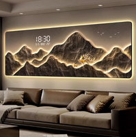 Décoration murale luxueuse avec paysage de montagne rétroéclairé par LED - Décoration de salon de grande taille, avec éclairage à lumière chaude