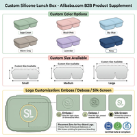 Boîte à bento en silicone personnalisée à 3 compartiments avec couvercle anti-fuite, sans BPA, certifiée FDA LFGB, OEM ODM, récipient à lunch pour enfants et adultes