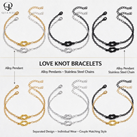 Ensemble de bracelets en acier inoxydable plaqué or 18 carats avec nœud d'amour, pendentif en alliage, bijoux assortis pour couple