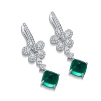 Lanphear Schmuck Luxuriöse elegante Voll diamant Blume Ohr stecker Labor gewachsen Smaragd Silber Hochzeit lange Ohrringe