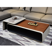 Table basse de salon moderne de luxe, surface composite en résine avec finition brillante et autocollant en granit artificiel