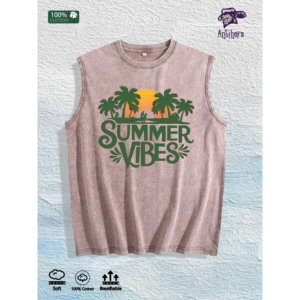 Summer Vibes Impreso Chaleco lavado US Local Warehouse 3 colores Algodón Transpirable T - Product Image 4
