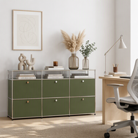 Meuble de rangement modulaire minimaliste de style Bauhaus personnalisé, avec cadre en acier inoxydable et porte en verre, pour bureau ou studio