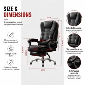 <span class=keywords><strong>Silla</strong></span> Ejecutiva Moderna <span class=keywords><strong>de</strong></span> Cuero Sintético, Respaldo Alto, Altura Ajustable, Cojín Grueso <span class=keywords><strong>para</strong></span> un Soporte Óptimo - Product Image 3