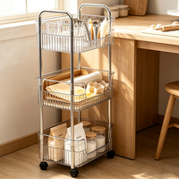 Chariot de rangement mobile multi-niveaux transparent en plastique PP, conception détachable, pour salle de bain, vente en gros