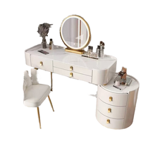 Coiffeuse de Luxe Blanche avec Miroir Lumineux et Chaise pour Chambre à Coucher ou Maquillage d'Hôtel
