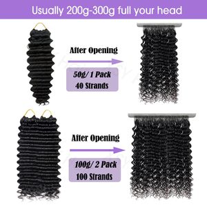 Extensiones <span class=keywords><strong>de</strong></span> Cabello Humano Tejidas a Crochet, Onduladas Profundas, 28 Pulgadas, 50g, Invisibles, Pre-Separadas, 40 Mechones, Negro <span class=keywords><strong>Natural</strong></span>, China - Product Image 3