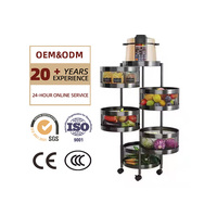 Étagère de rangement de cuisine rotative à 5 niveaux en acier inoxydable, panier de rangement pour fruits et légumes, chariot utilitaire