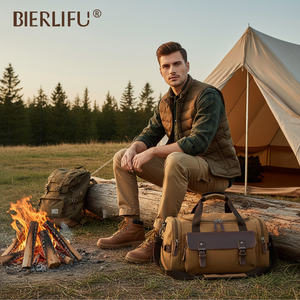 फैशन आउटडोर कैंपिंग अतिरिक्त बड़े पुरुष परिधान यात्रा बैग ले जाते हैं जो रात भर में pu चमड़े के कैनवास यात्रा डफल बैग ले जाते हैं - Product Image 5