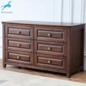 Dapat Disesuaikan Gaya Pedesaan Amerika Warna Walnut Penyimpanan 6 Laci Mebel Kayu Solid Laci Penyimpanan