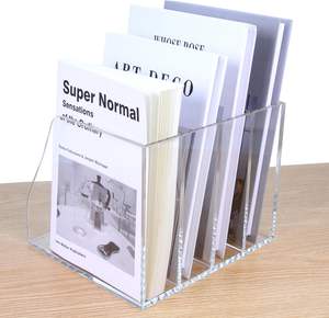 Porte-revues en acrylique 4 compartiments verticaux trieur de documents de bureau organisateur <span class=keywords><strong>classeur</strong></span> transparent <span class=keywords><strong>pour</strong></span> documents - Product Image 1