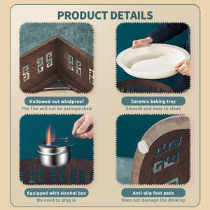 Scaldavivande da Tavolo Winners Antivento Effetto Legno, Riscaldatore con Vassoio in Ceramica Rotondo <span class=keywords><strong>per</strong></span> Tavoli da Pranzo e Banchetti - Product Image 4