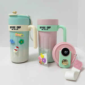 Taza inteligente de acero inoxidable de 22oz 650ml con pantalla LED de temperatura estilo degradado, con tapa y asa, taza inteligente con indicador de temperatura. - Product Image 1