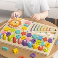 Jouet Montessori en bois 8 en 1 : Pêche, tri de formes et de nombres, anneaux à empiler, boulier, horloge, puzzle mathématique Lion, planche d'activités