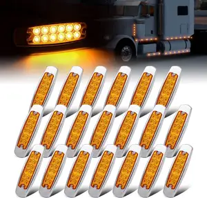 12V 24V 6.4 Inch Amber LED Side Marker Clearance Lamp Heavy Truck Lighting 12 Diodes Trailer Truck ATV SUV Coach Surface Mount