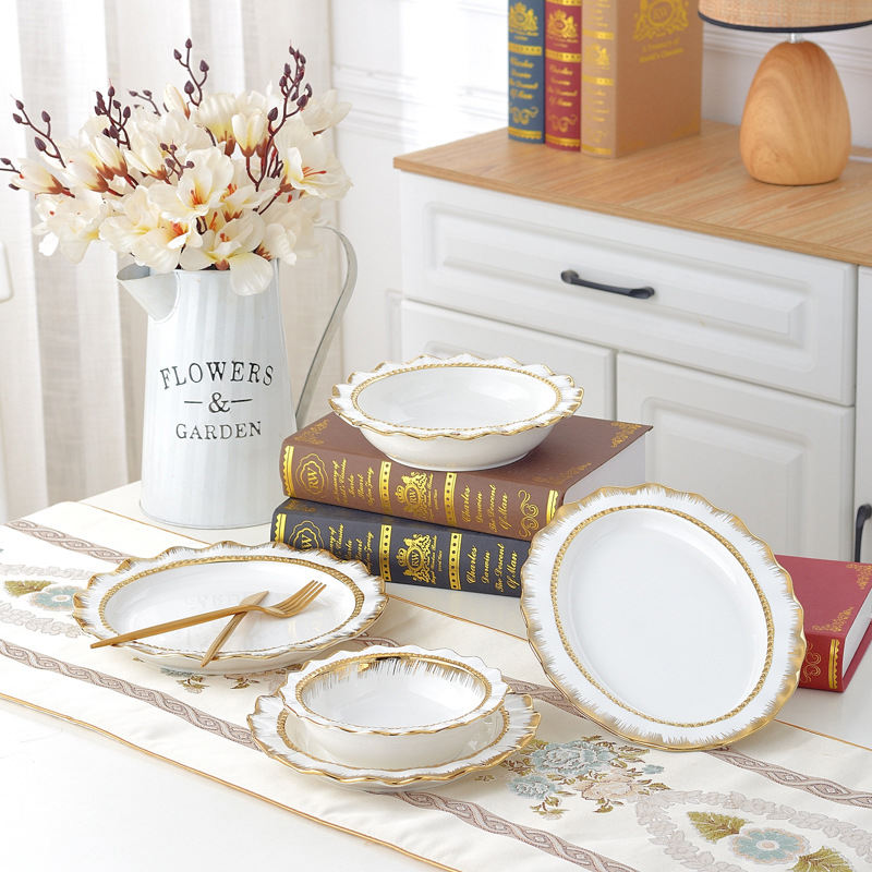 高級ゴールドリムセラミックプレート皿セット宮殿食器クリエイティブ不