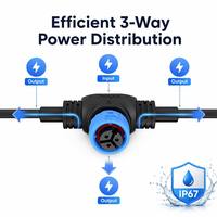 Conector Tipo T de 3 Vías M16 10A, Conector Rápido a Presión, Impermeable, para Cableado Eléctrico, Conector de Alimentación para Lámparas de Cultivo